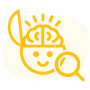 Ícone de um aluno sorridente com sua mente sendo observada por uma lupa, representando a avaliação diagnóstica que permite identificar onde está a dificuldade de aprendizado real dos alunos do ensino individualizado da Liber